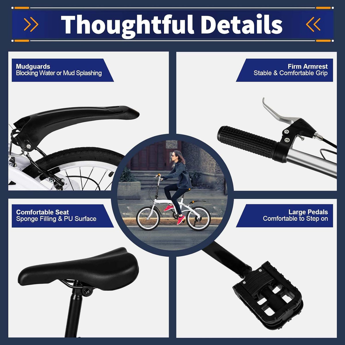 20" Folding Kids Bike 6 Speed High-Carbon Steel MTB Bicycle with Fenders, Height Adjustable Max Weight 90KG Dual Disc Brake Non-Slip T917
