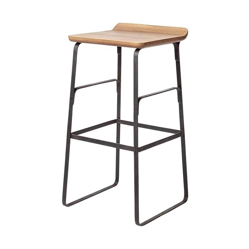 Brown Wood Seat Black Metal Base Stool X820