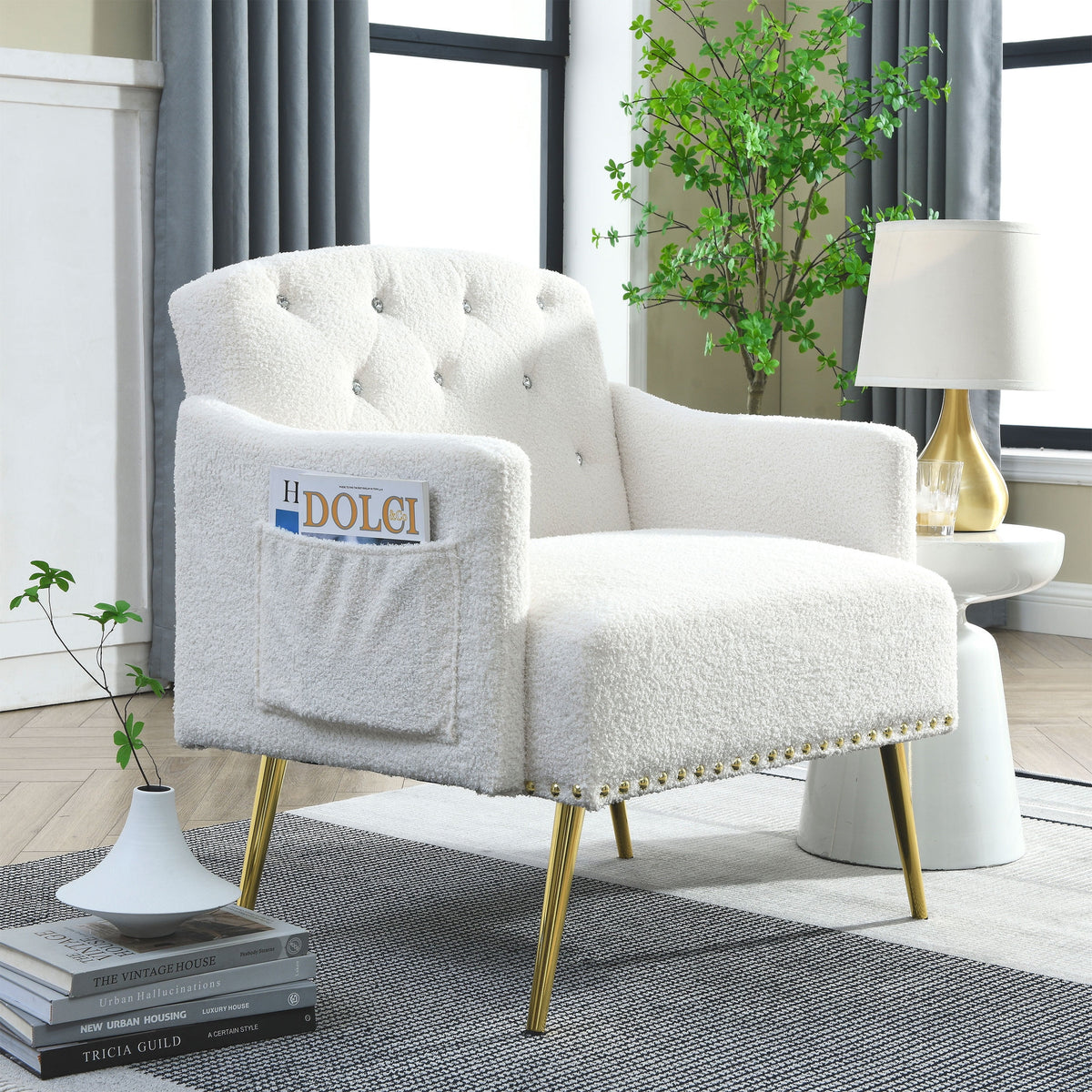 White Tufted Upholstered Armchair N650441