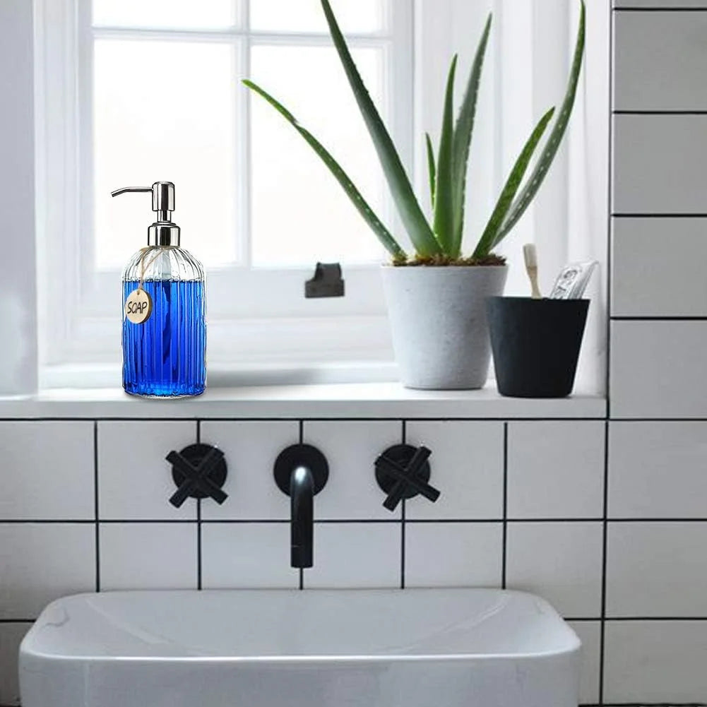 18 Oz Clear Glass Soap Dispenser with Stainless Steel Pump B8147
