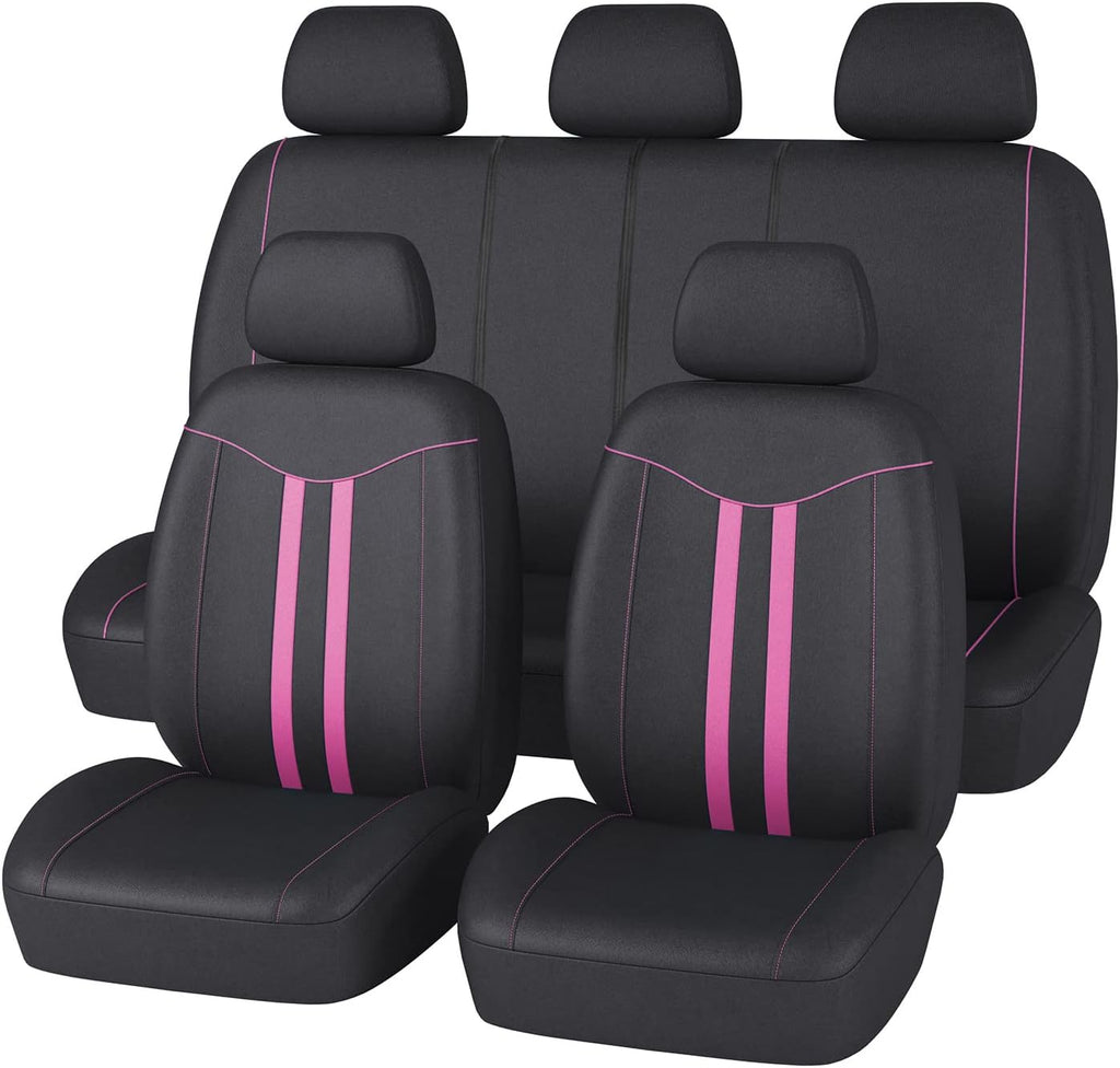 Automotive Seat Covers Full Set Universal Fit Air Compatible 3 Zipper Bench Black-Purple D548