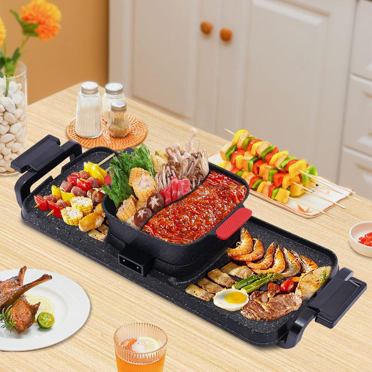 2 in 1 Smokeless Indoor Non-Stick Electric Grill Hot Pot H421763