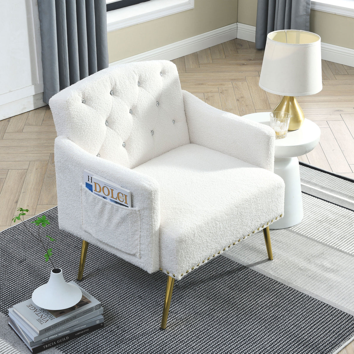 White Tufted Upholstered Armchair N650441