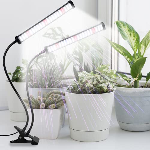 6000K Full Spectrum Clip Plant Growing Lamp with White Red LEDs, 5-Level Dimmable, Auto On Off Timing 4 8 12Hrs Q596