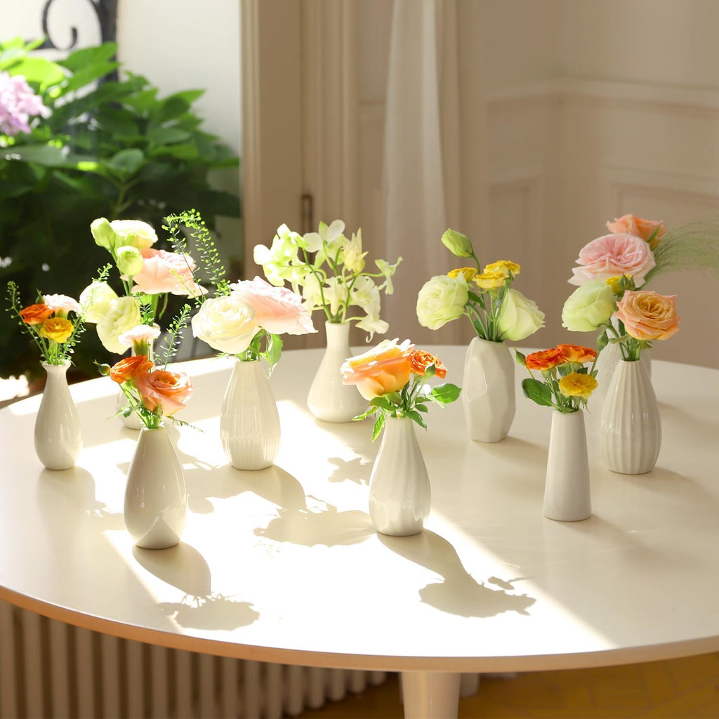 Mini Ceramic Vase Set of 10 White C30506