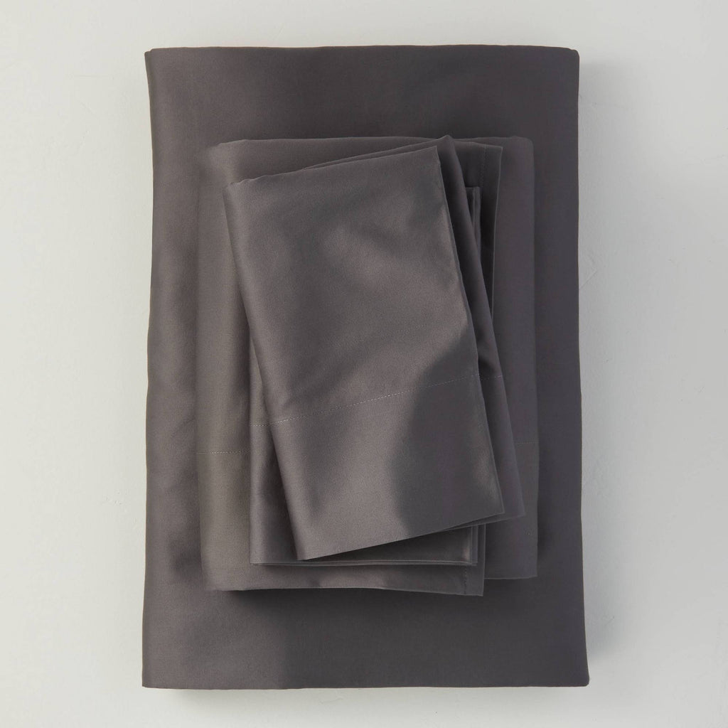 Open Box California King 500 Thread Count Washed Supima Sateen Solid Sheet Set Dark Gray R1432