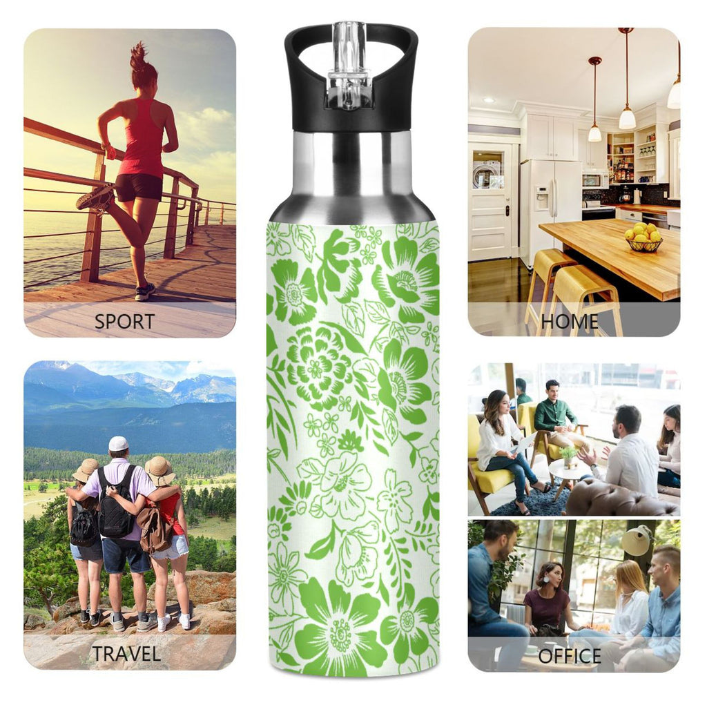Green Stainless Steel Insulated Water Bottle with Straw Lid O816