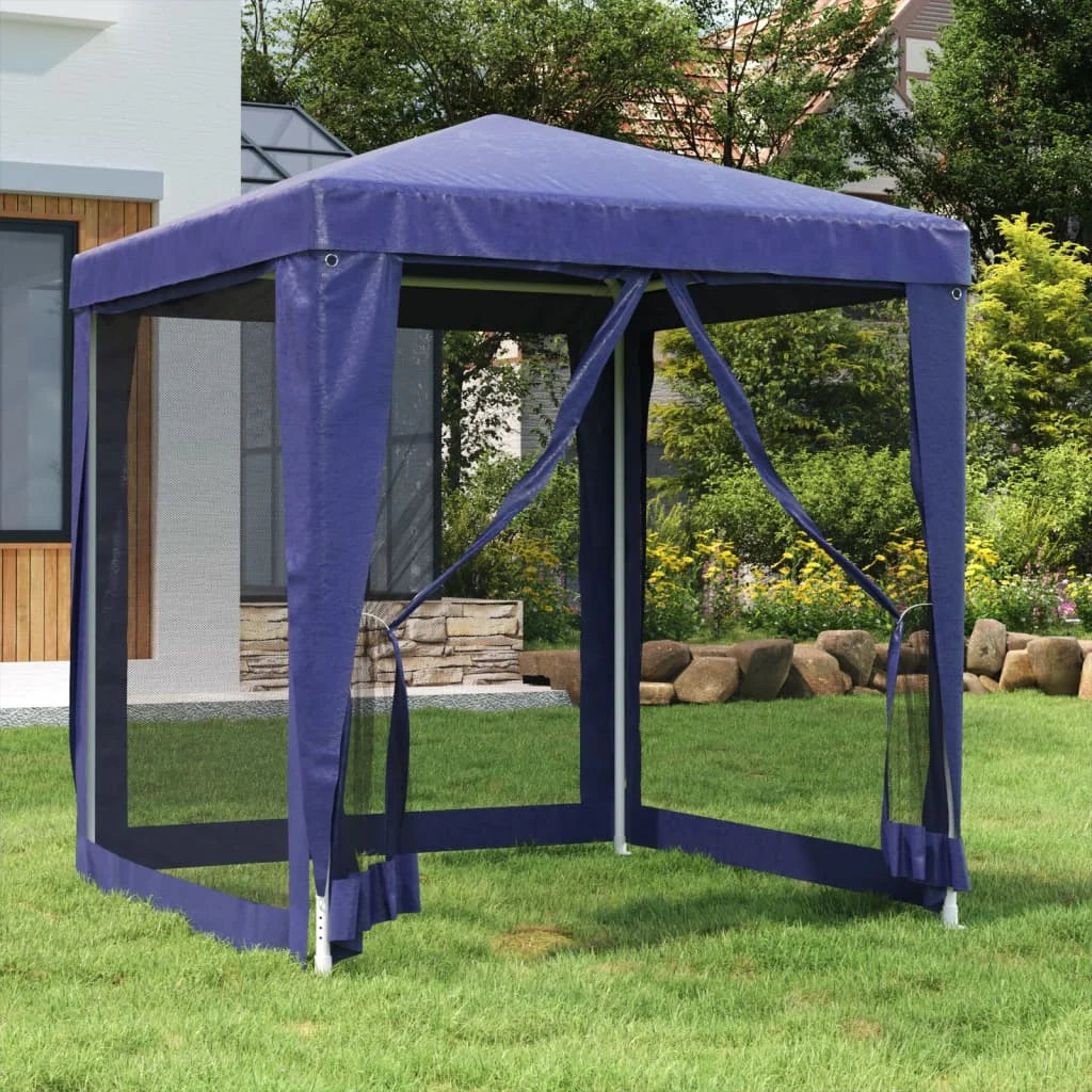 Blue 6.6'x6.6' HDPE Party Tent with 4 Mesh Sidewalls M501