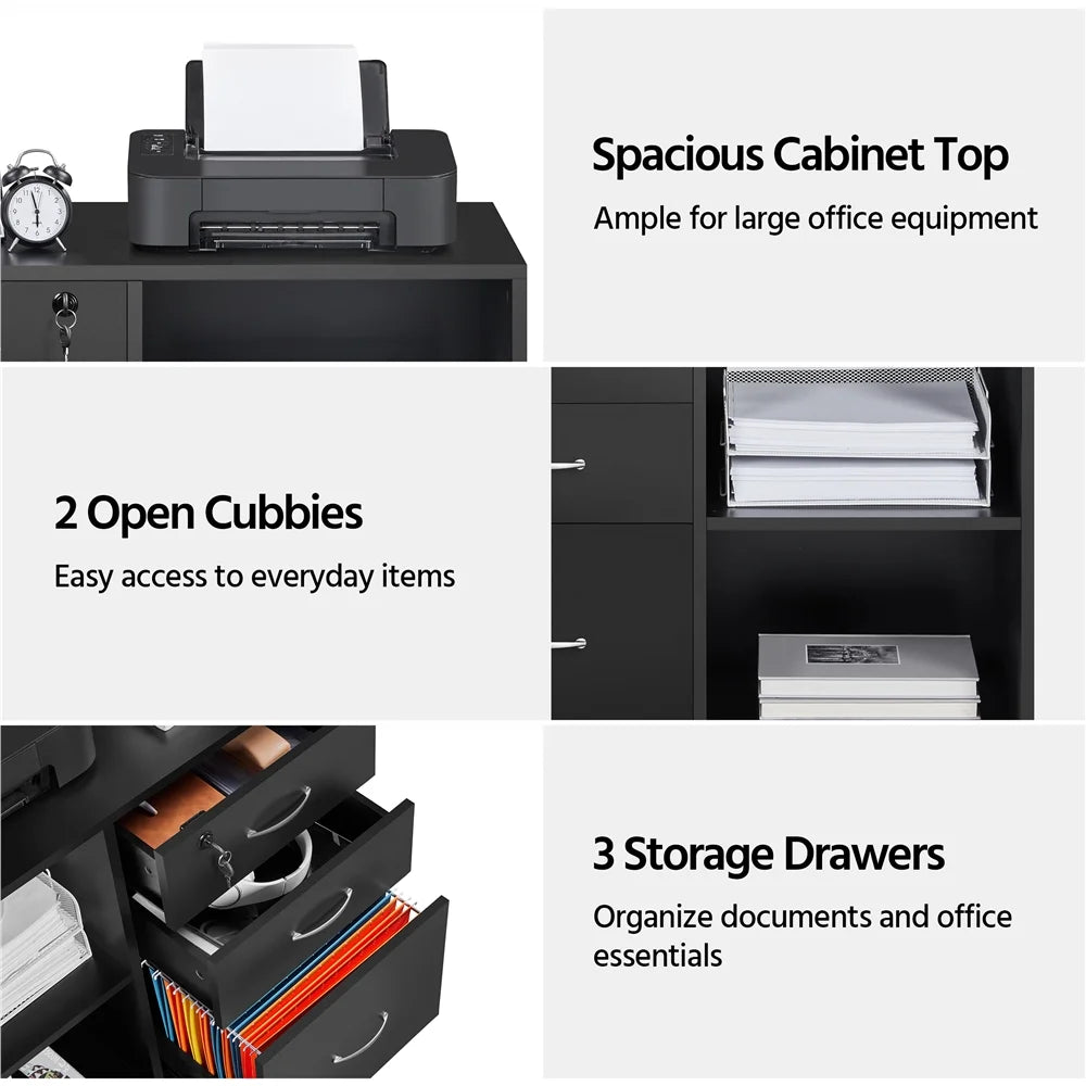 Black 3 Drawer Mobile File Cabinet K49921