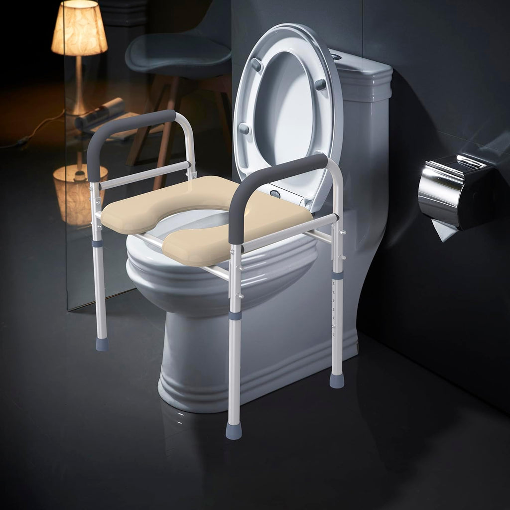Raised Toilet Seat with Arms and U Shape Soft Cushion 400lbs 25.4in Width Height Adjustable O66912