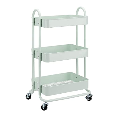 White 3-Tier Rolling Utility Cart with Lockable Wheels M27724