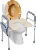 Raised Toilet Seat with Arms and U Shape Soft Cushion 400lbs 25.4in Width Height Adjustable O66912