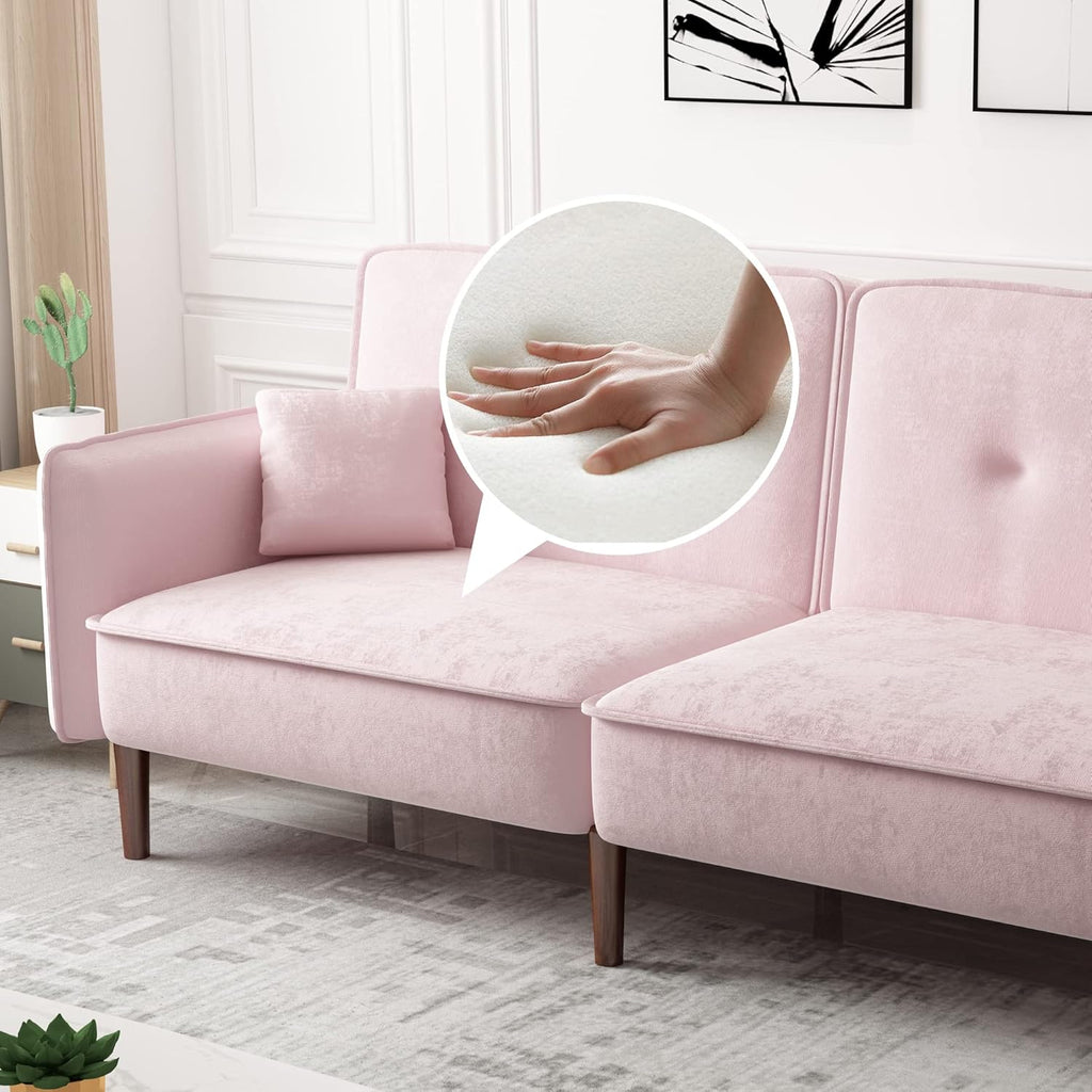 Pink Velvet Convertible Sofa Bed with Magazine Bag Y128