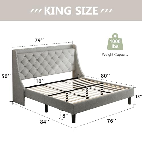 Full Size Upholstered Storage Bed Frame with Wingback and Charging Station B94816