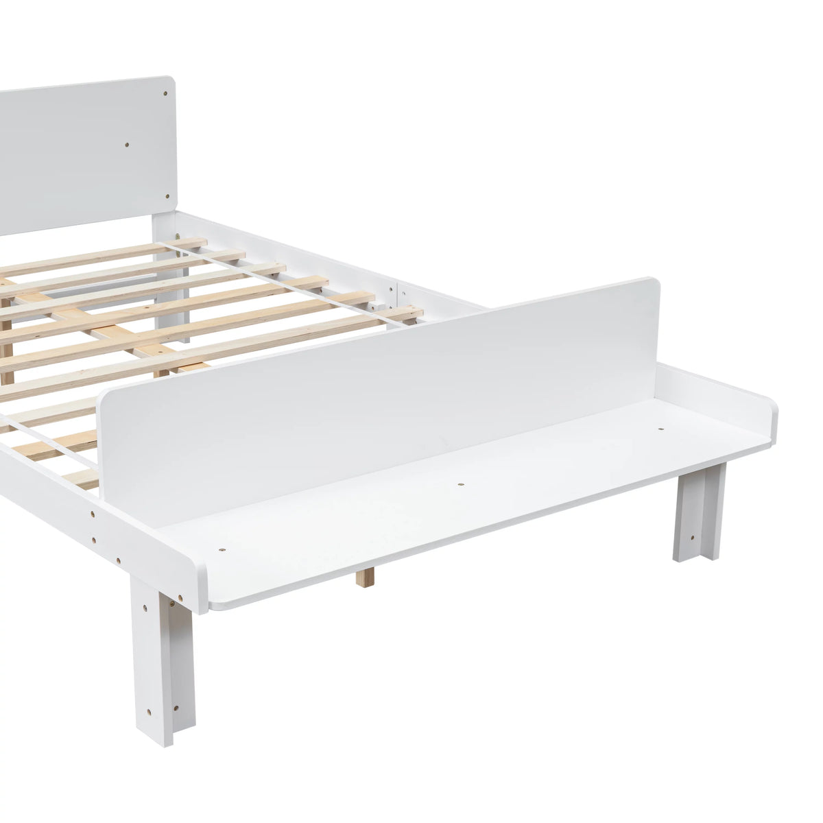 White Wood Platform Bed Frame with Headboard and Footboard Bench O4720