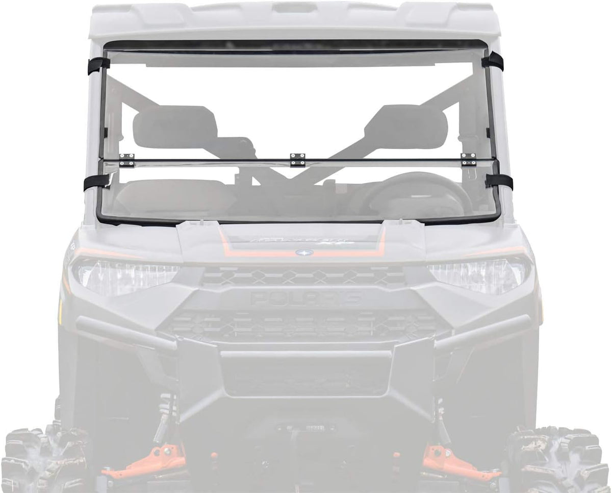 Non-Scratch Resistant Flip/Fold Down 2-in-1 Windshield for Polaris Ranger XP 900 / XP 900 Crew, 1/4 Thick Polycarbonate Q7122