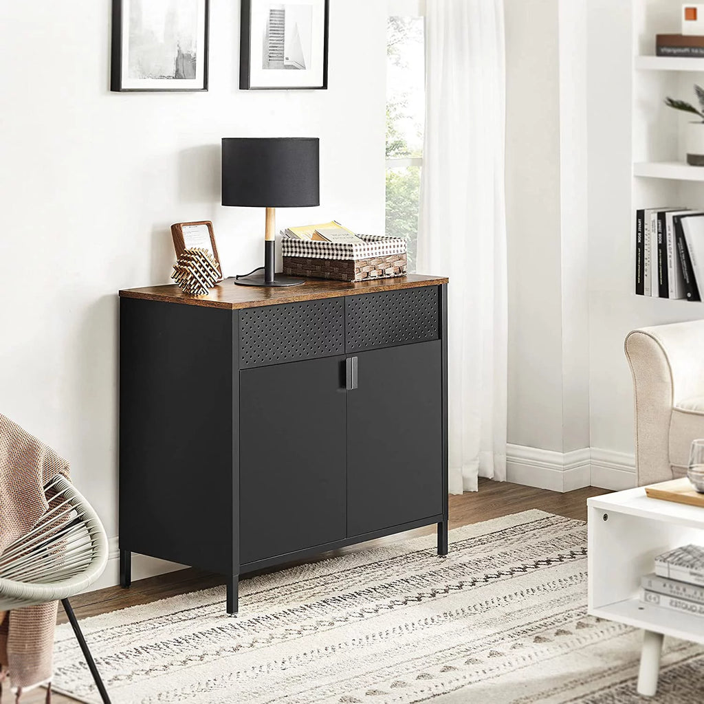 Modern Storage Cabinet Sideboard Buffet Table with Adjustable Shelves Steel Frame Q9461