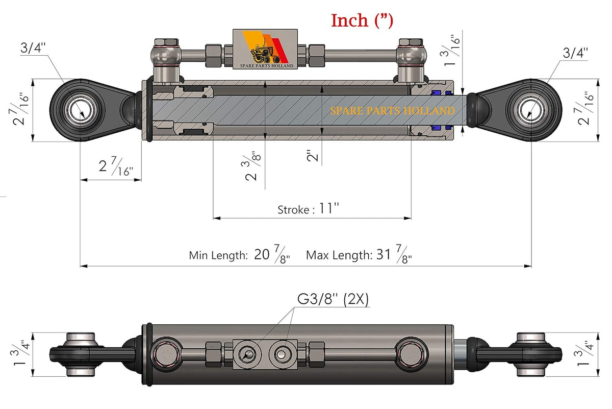 Hydraulic Top Link Cat. 1-1 with Locking Block 20 7/8” - 31 7/8” F78638
