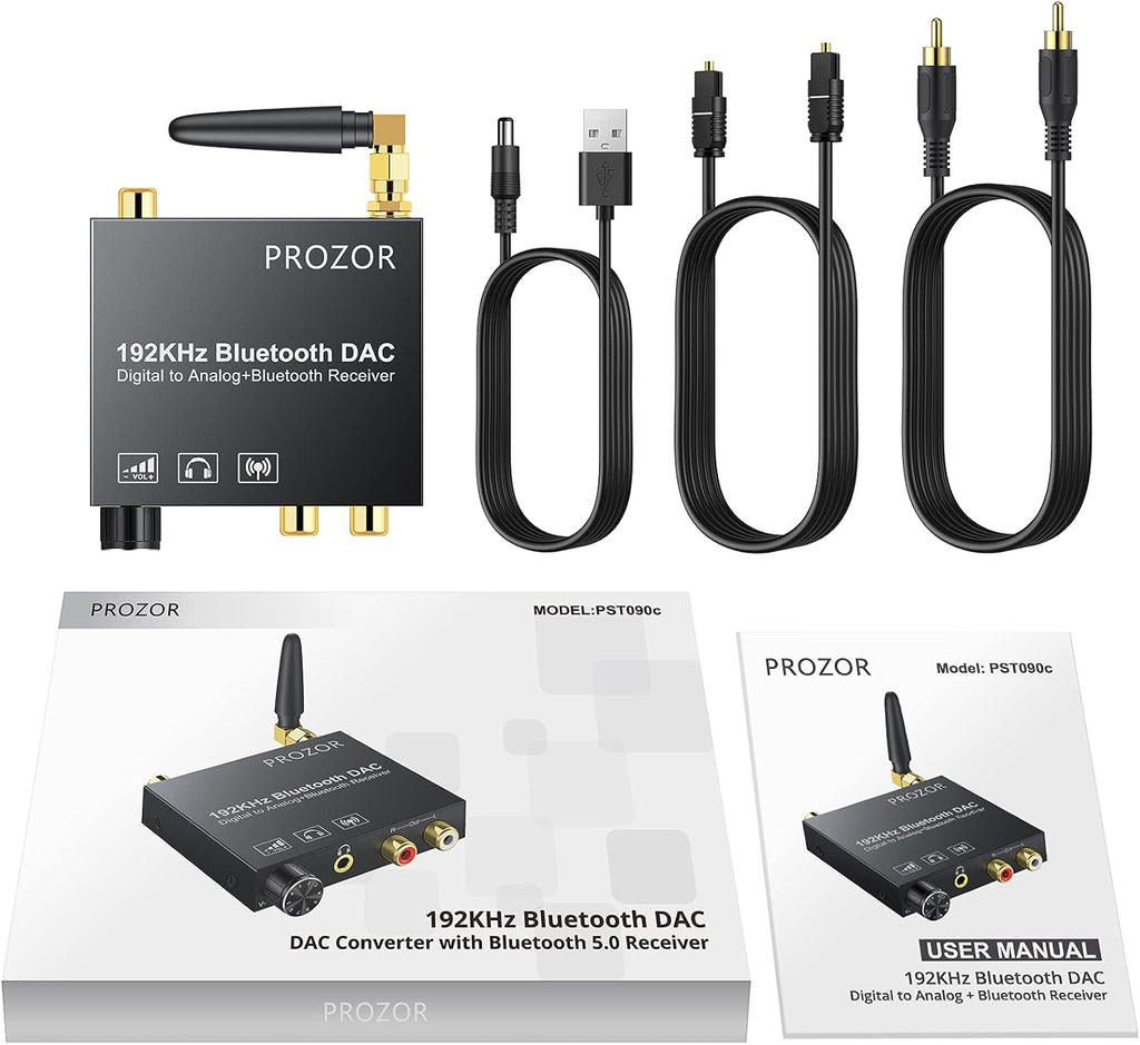 192kHz Digital to Analog Audio Converter with Bluetooth Receiver, Optical Coaxial to Stereo Analog RCA & 3.5mm P745432