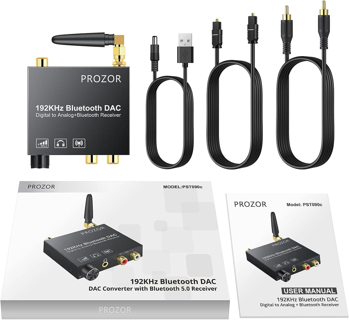 192kHz Digital to Analog Audio Converter with Bluetooth Receiver, Optical Coaxial to Stereo Analog RCA & 3.5mm P745432