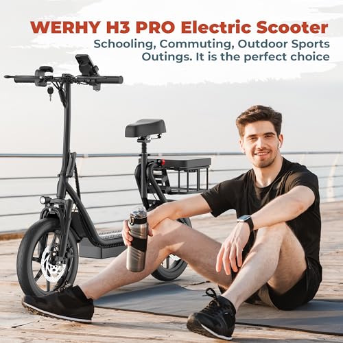 Electric Scooter with Seat, 500W Motor, 14'' Tires, Foldable S4944
