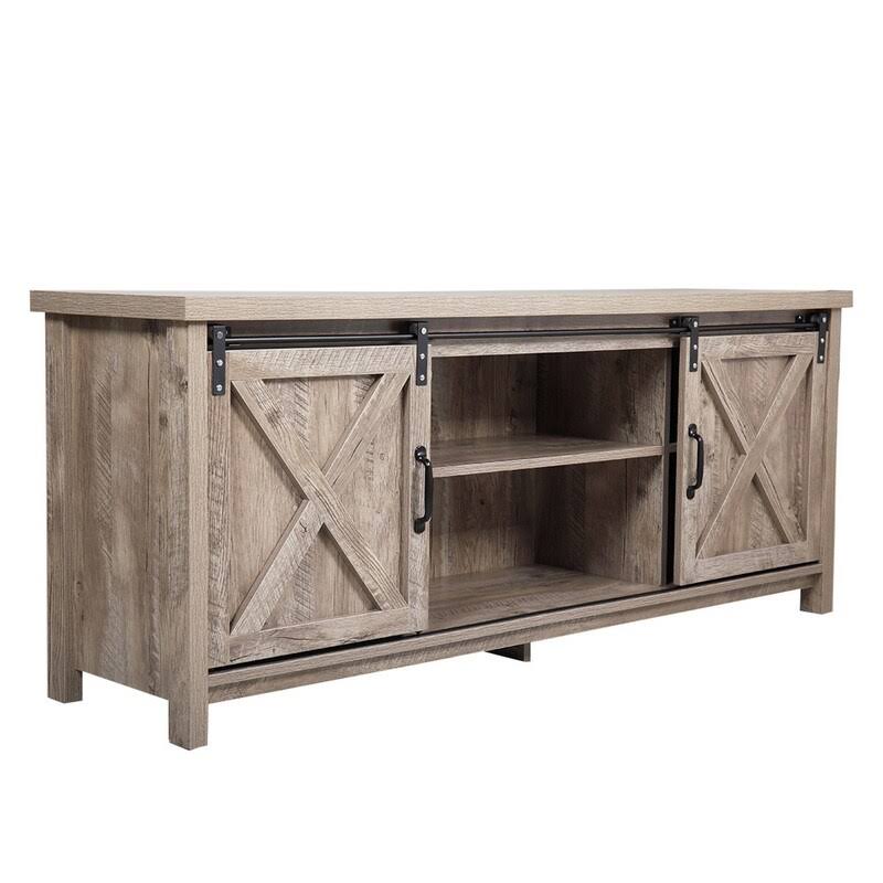 Barn Wood Stand TV Cabinet with Storage Cabinet and Shelves G36786