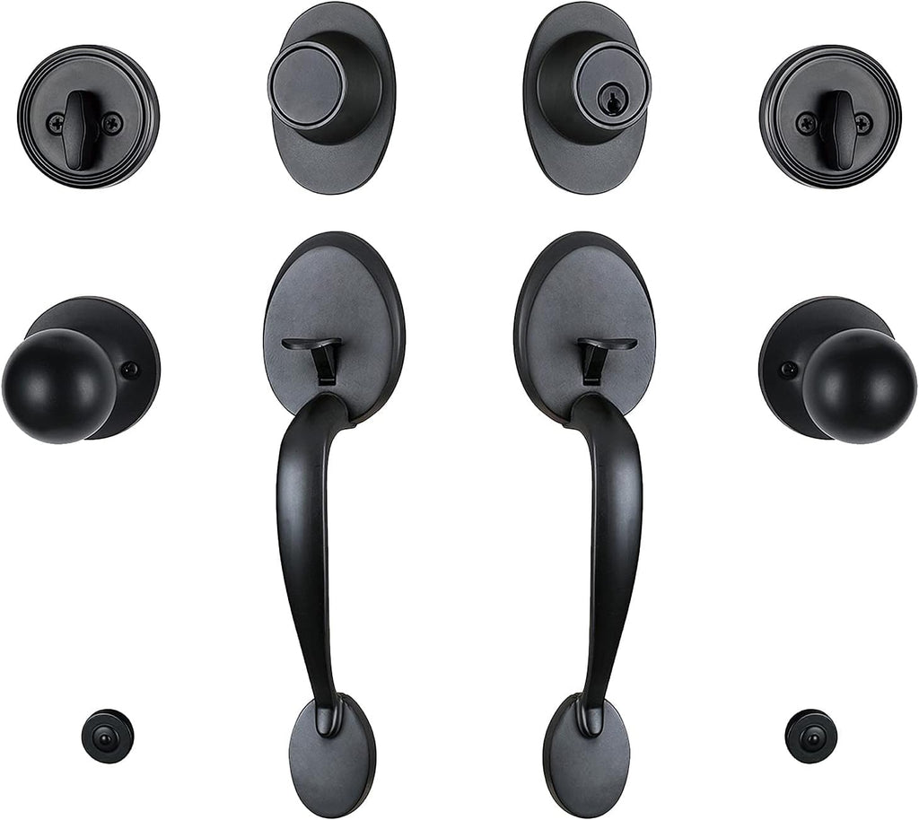 Iron Black Keyed Entry Door Handleset with Deadbolt and Knob Handle K336
