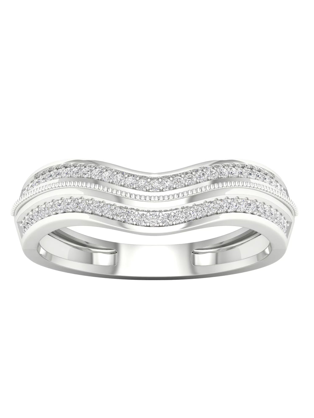 1/6Ct TDW Diamond 10k White Gold Contour Wedding Band W884
