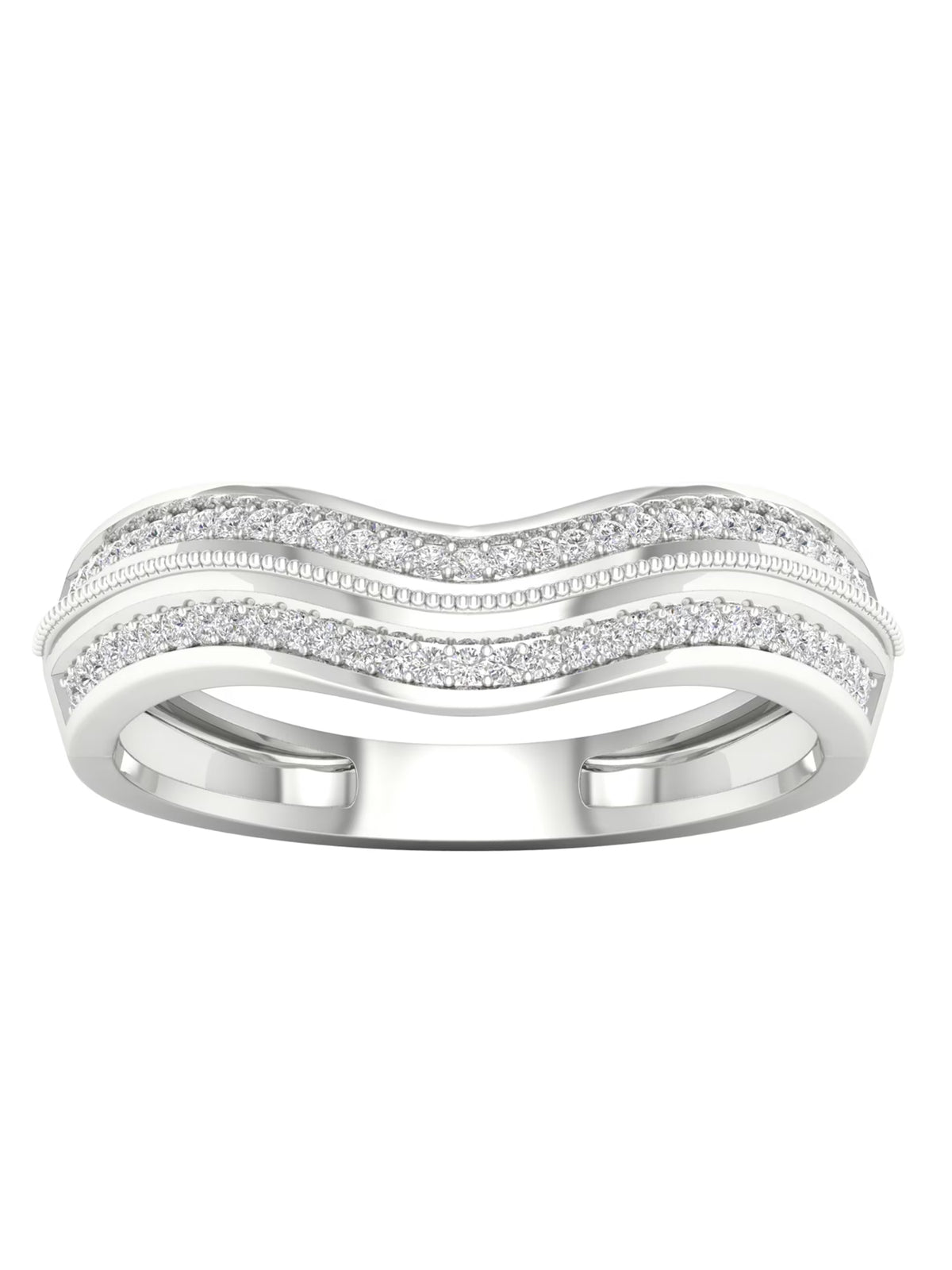 1/6Ct TDW Diamond 10k White Gold Contour Wedding Band W884