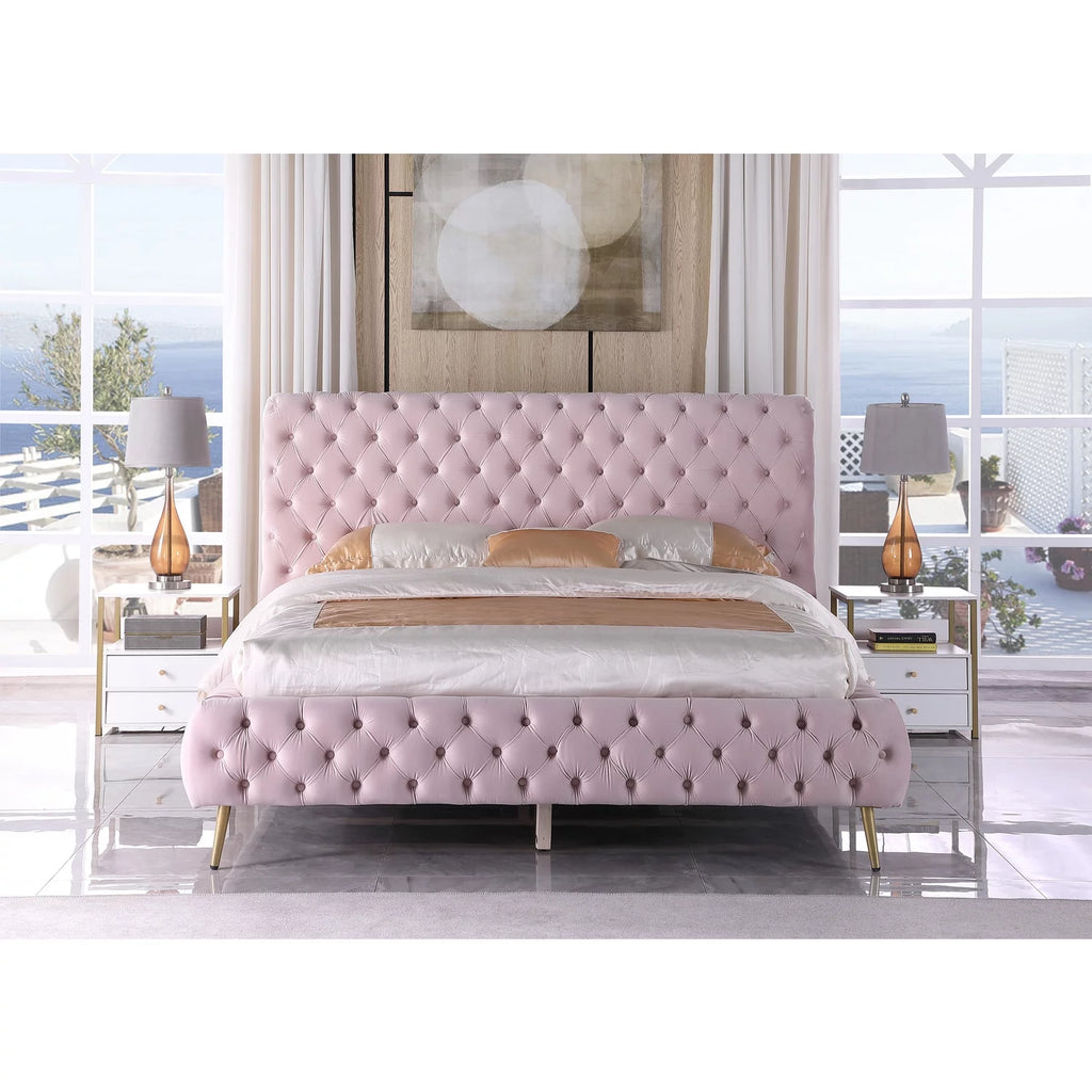 Pink Velvet Platform King Bed O37961