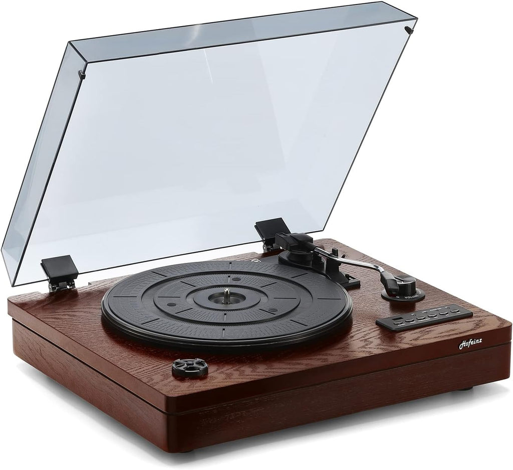 Wooden Vinyl Record Player with Built-in Speakers, Bluetooth Input, 3-Speed C605