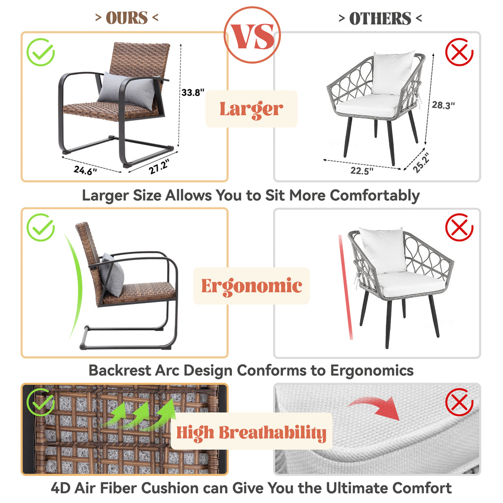 Brown Wicker Swivel Chair Conversation Set with Coffee Table E204