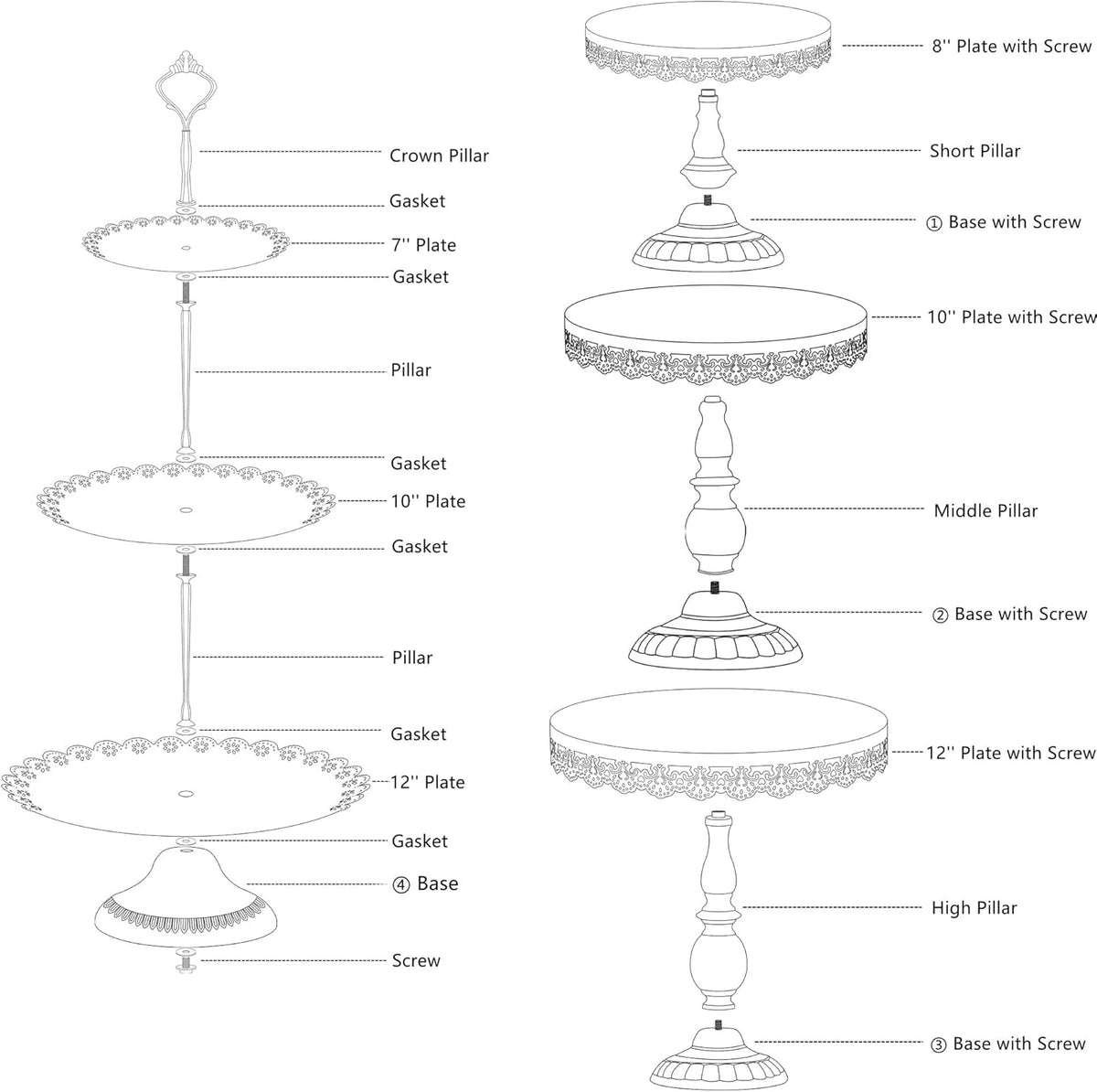 6 Pcs Metal Cake Stands Set Matte White U493