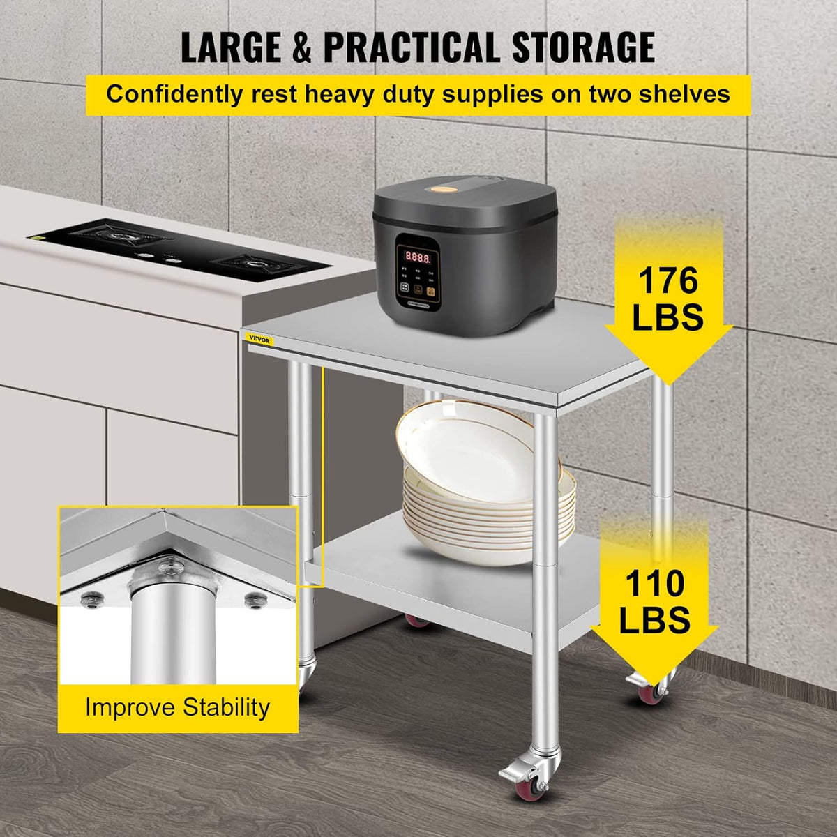 Stainless Steel Work Table with Wheels 24 x 30 x 32 Inch N30780