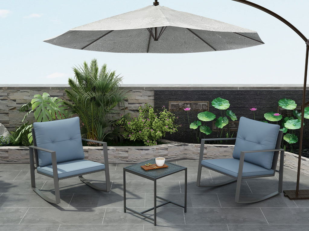 3-Piece Bistro Outdoor Cafe Furniture Set with Glass Table Grey N1738