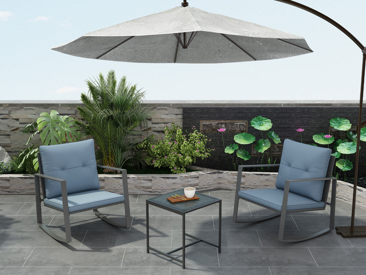 3-Piece Bistro Outdoor Cafe Furniture Set with Glass Table Grey N1738