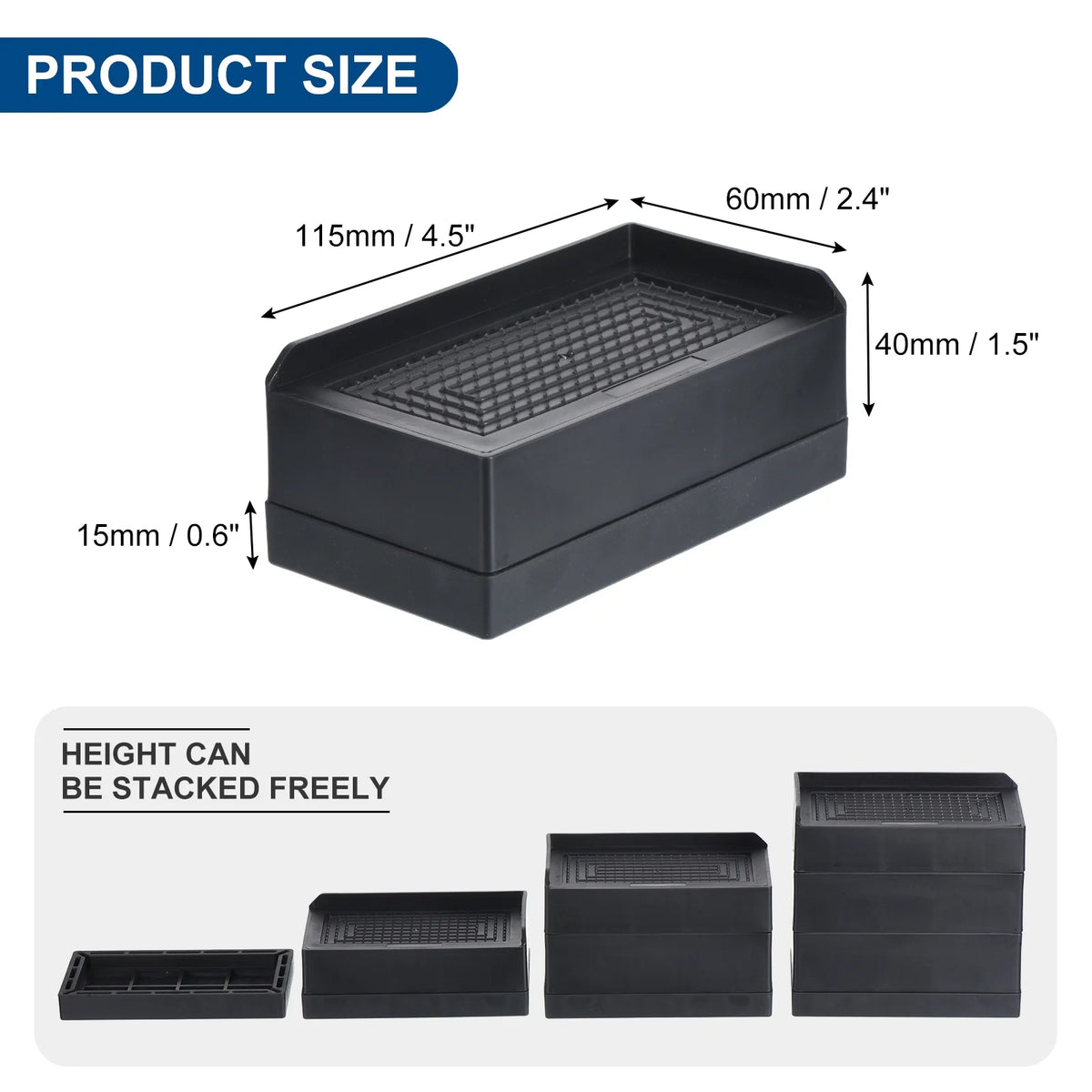 Black 4 Pack Adjustable Stackable Furniture Risers W944
