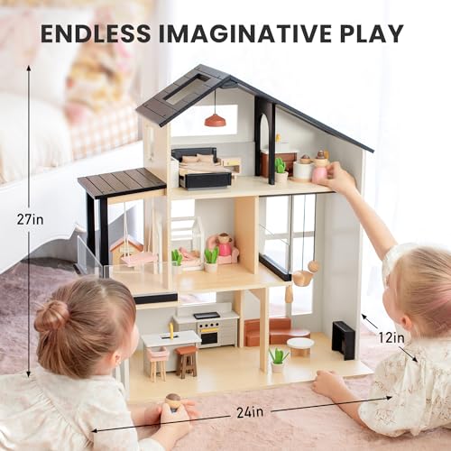 53Pcs Wooden Doll House with Furniture A684081