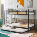 Twin Over Twin Metal Bunk Bed with Trundle and 2 Ladders G395