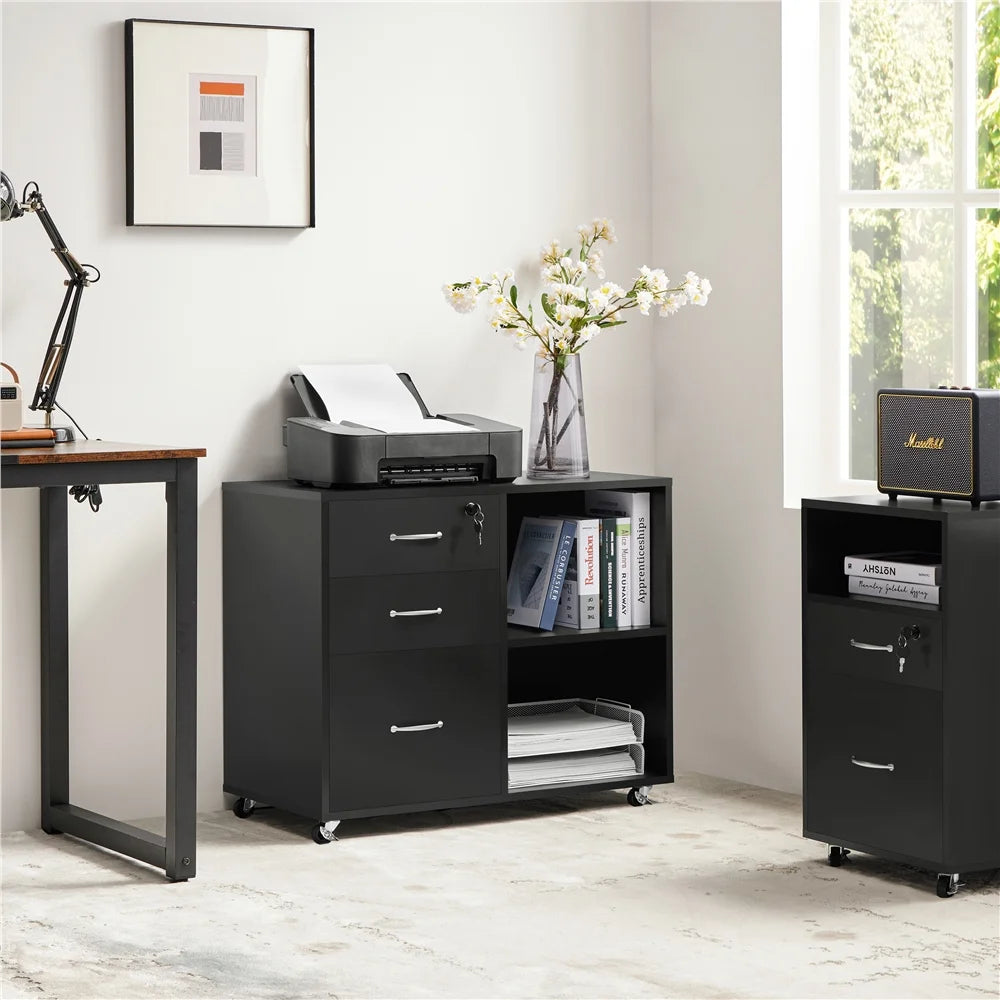 Black 3 Drawer Mobile File Cabinet K49921