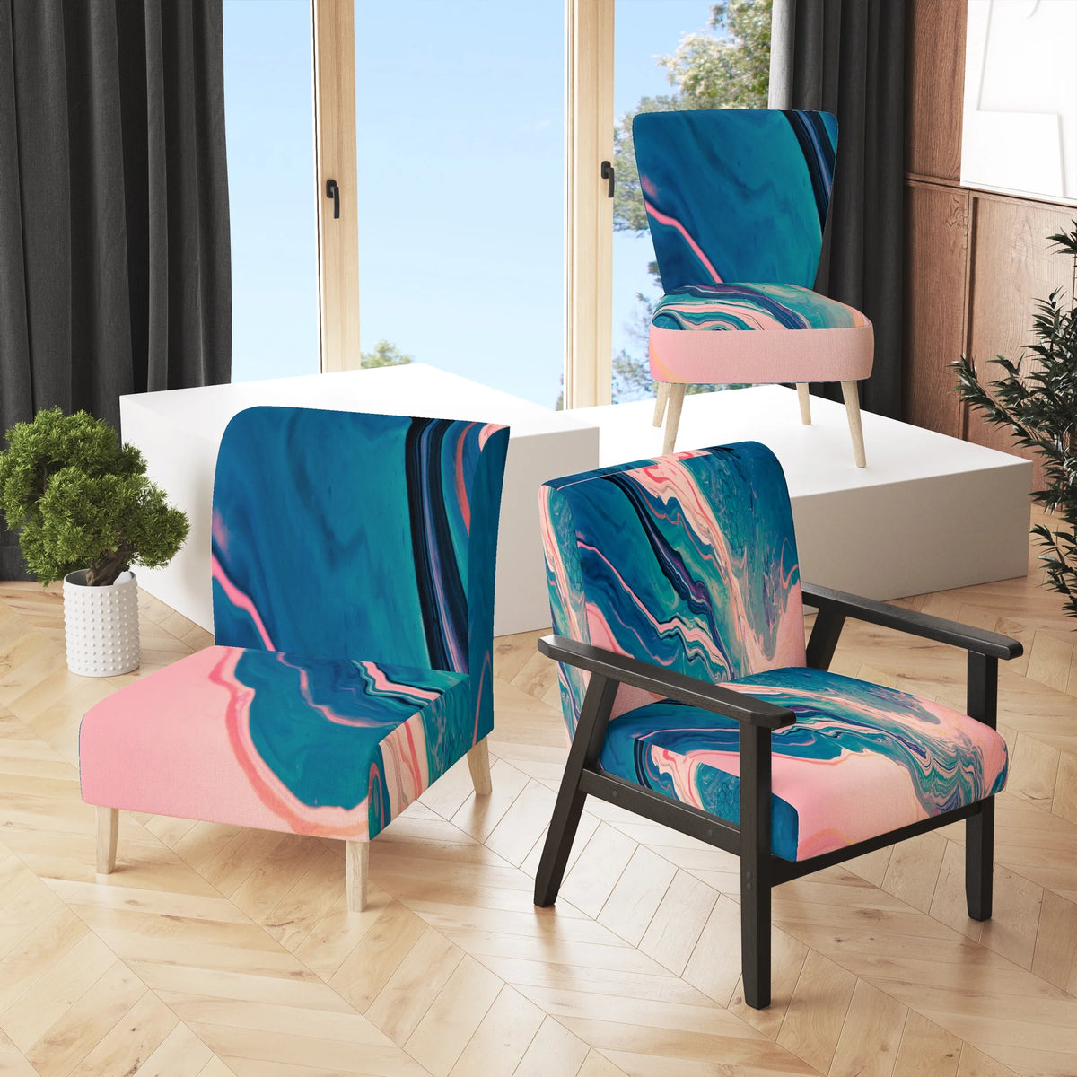 Emerald And Pink Marbled Accent Chair K53775