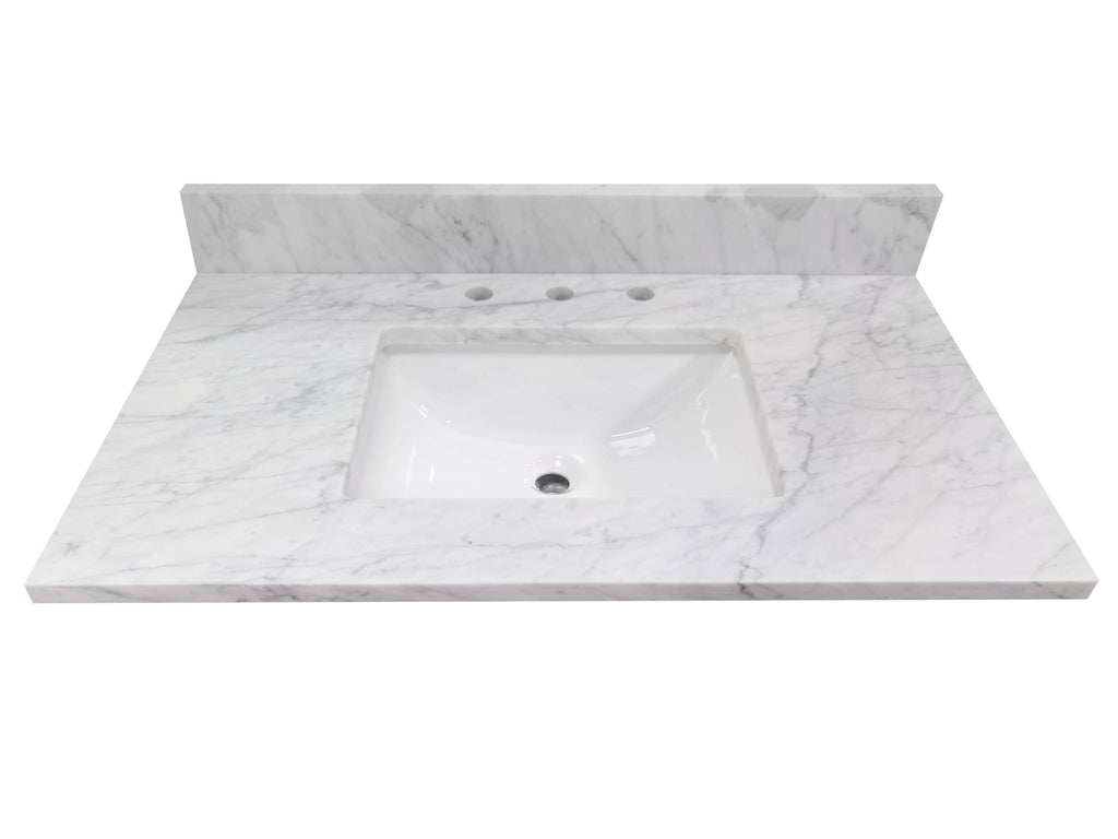 Natural Carrara Marble 31-in White Single Sink Bathroom Vanity Top I6503