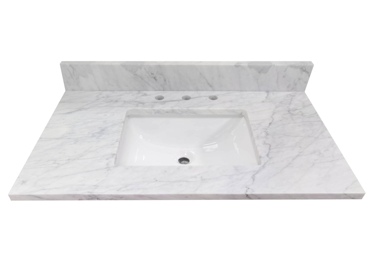 Natural Carrara Marble 31-in White Single Sink Bathroom Vanity Top I6503