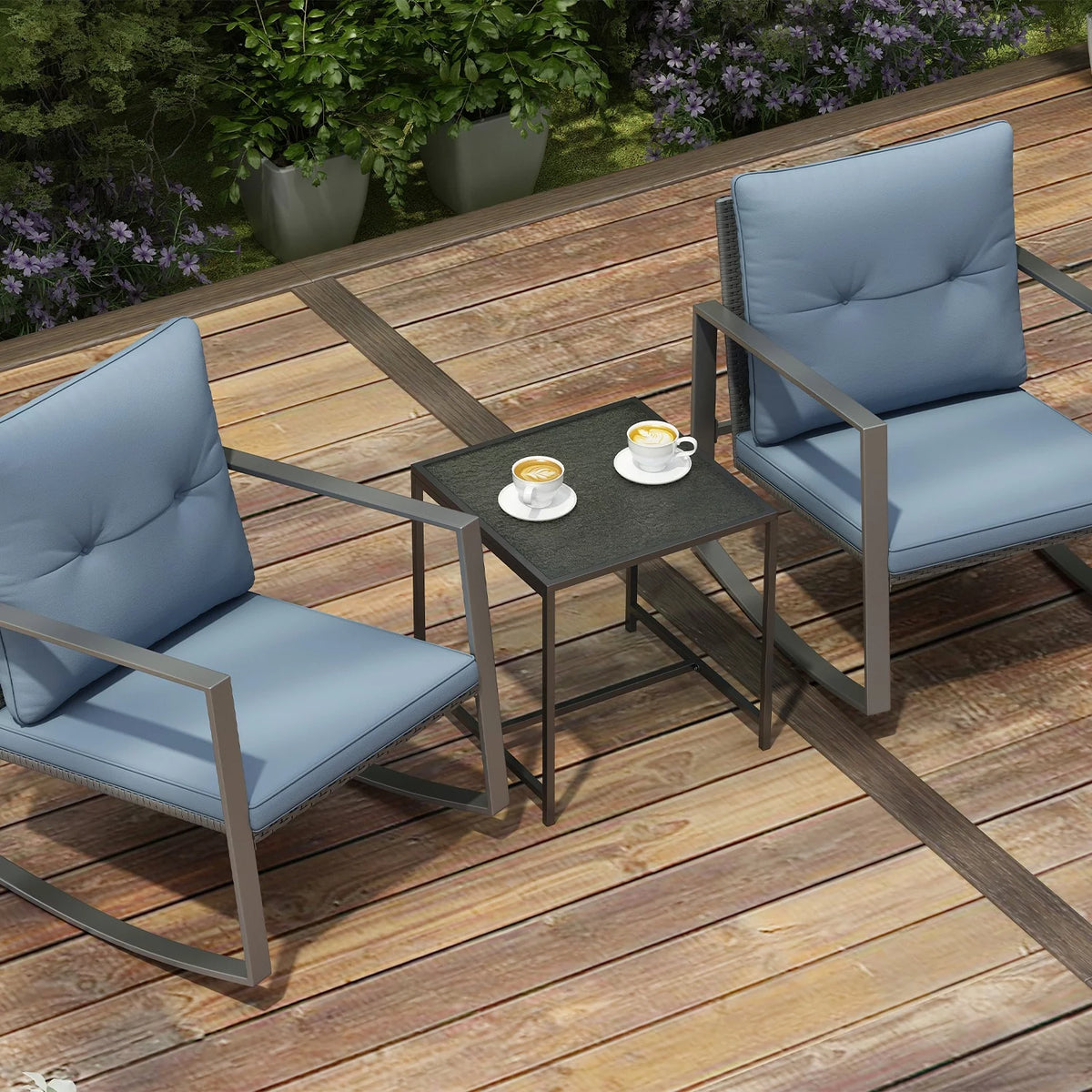 3-Piece Bistro Outdoor Cafe Furniture Set with Glass Table Grey N1738