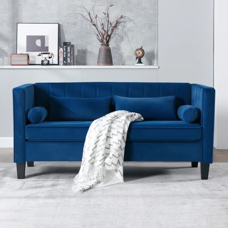 Velvet 65" Loveseat Sofa with Bolster Pillows and Back Cushion O135