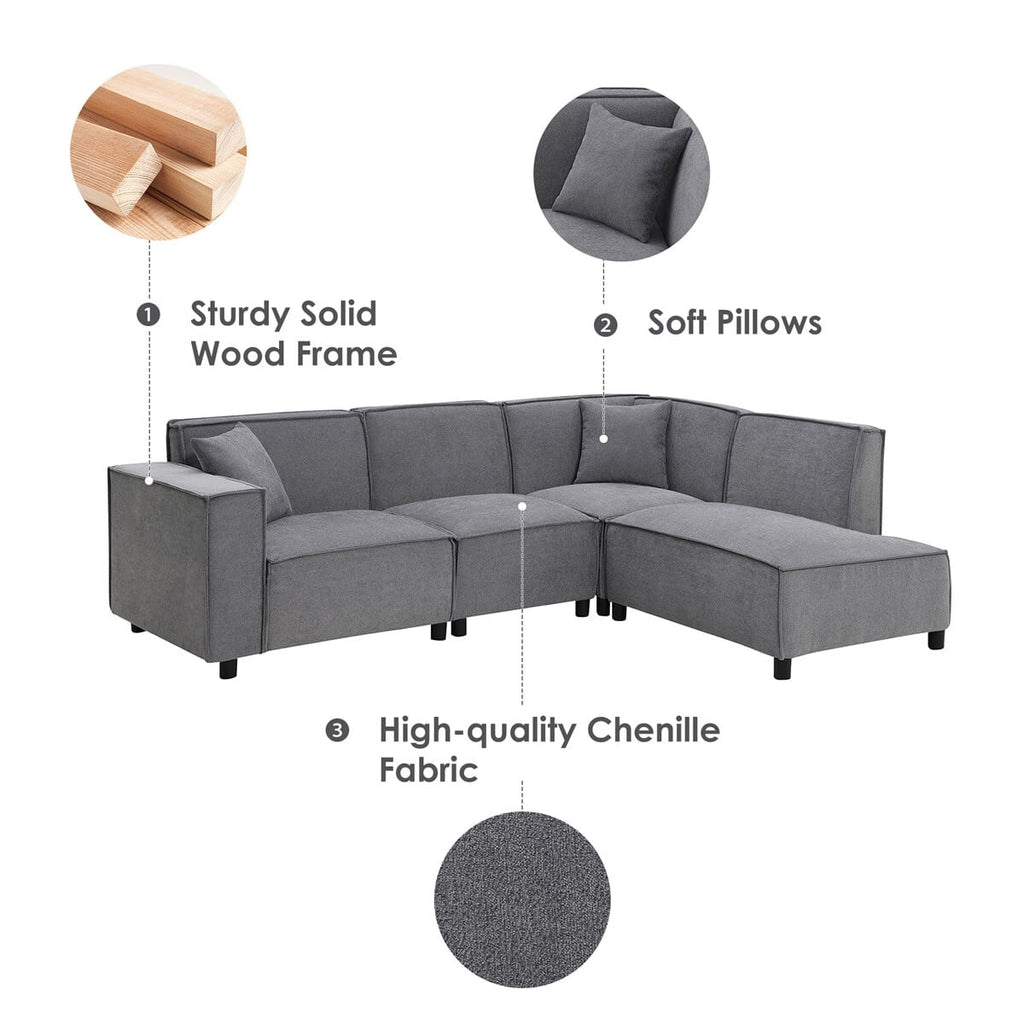 97\*74" Chenille Fabric L-shaped Sectional Sofa with Chaise Lounge Y47723