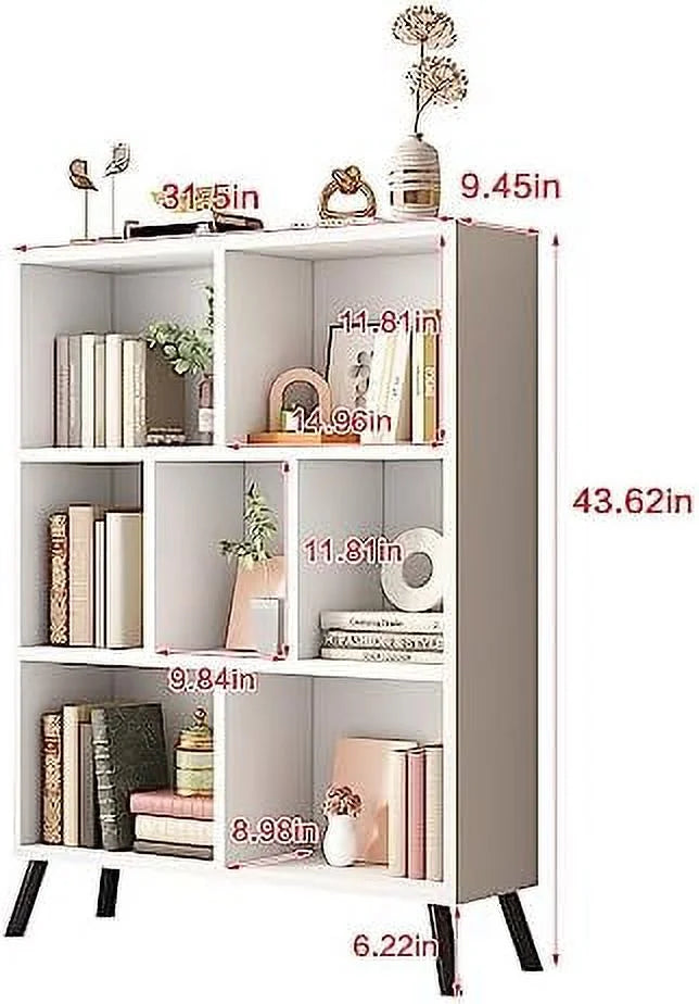 White 7 Cube 3 Tier Wood Bookshelf K361569