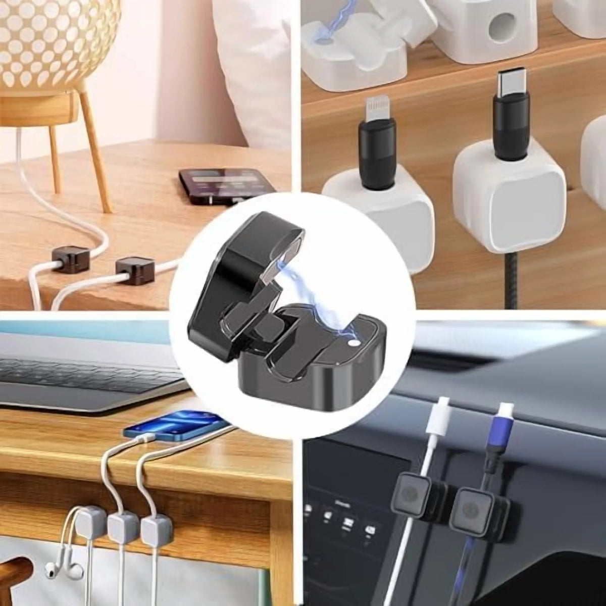 12 Pack Black Self Adhesive Magnetic Cable Clips Cord Organizer W4785