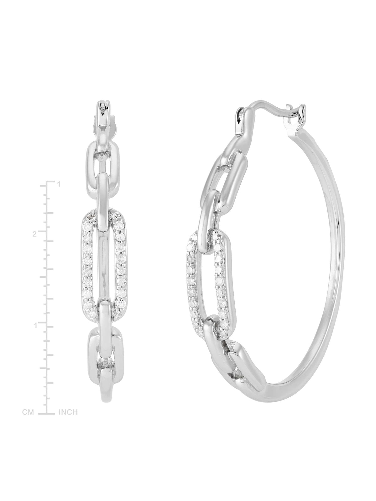 1/6 cttw Diamond 30 mm Chain Front Hoop Earrings in Sterling Silver Z82293