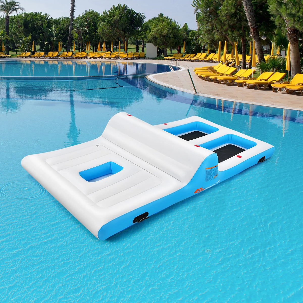 Inflatable Island Floating Lounge Raft with Electric Air Pump J66926